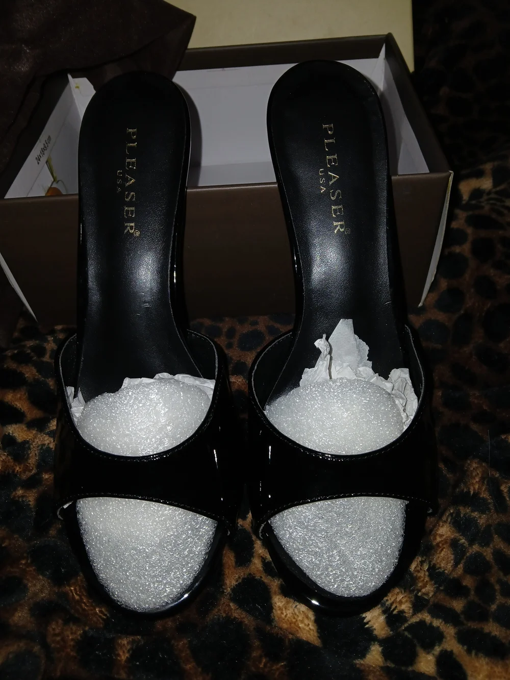 Pleaser Black Patent Slide Sandals for Women - Picture 1 of 6